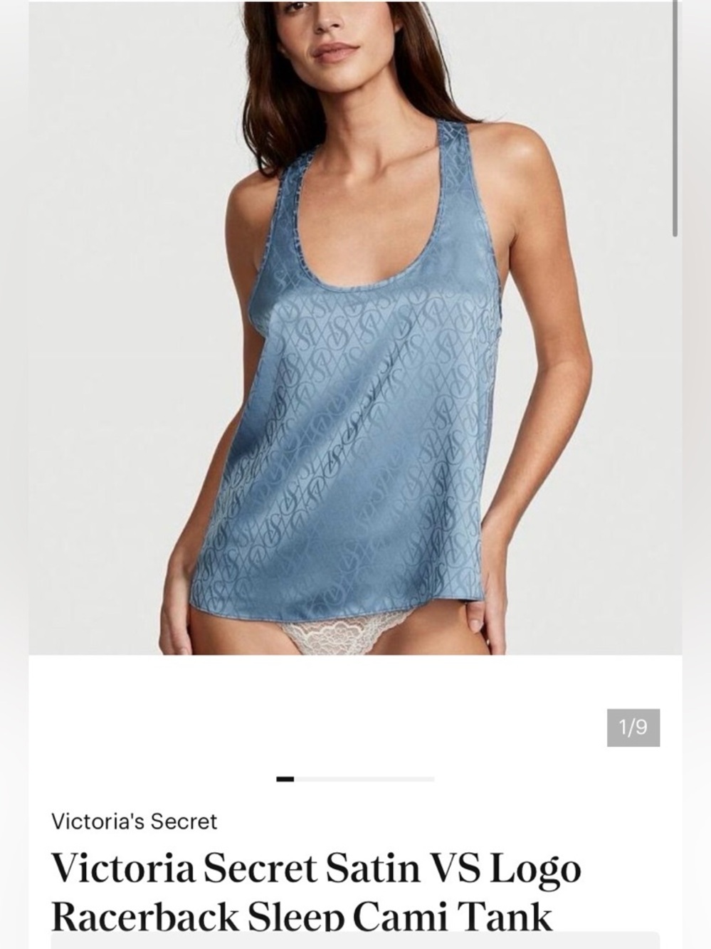 Victoria's Secret Satin Logo Racerback Sleep Tank - Dusty Blue